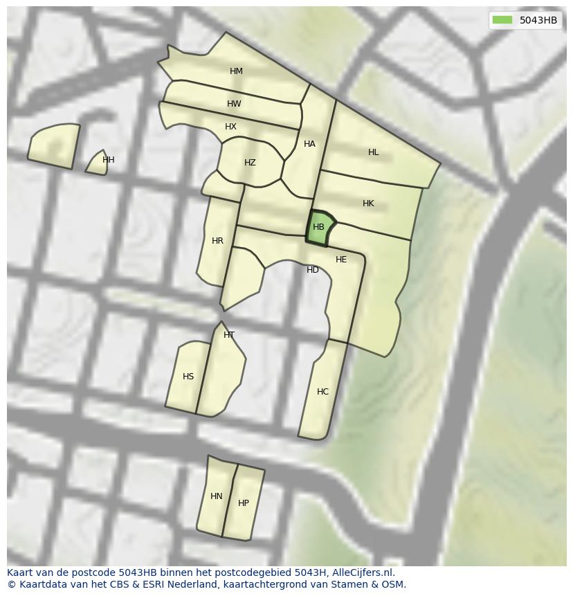 Afbeelding van het postcodegebied 5043 HB op de kaart.