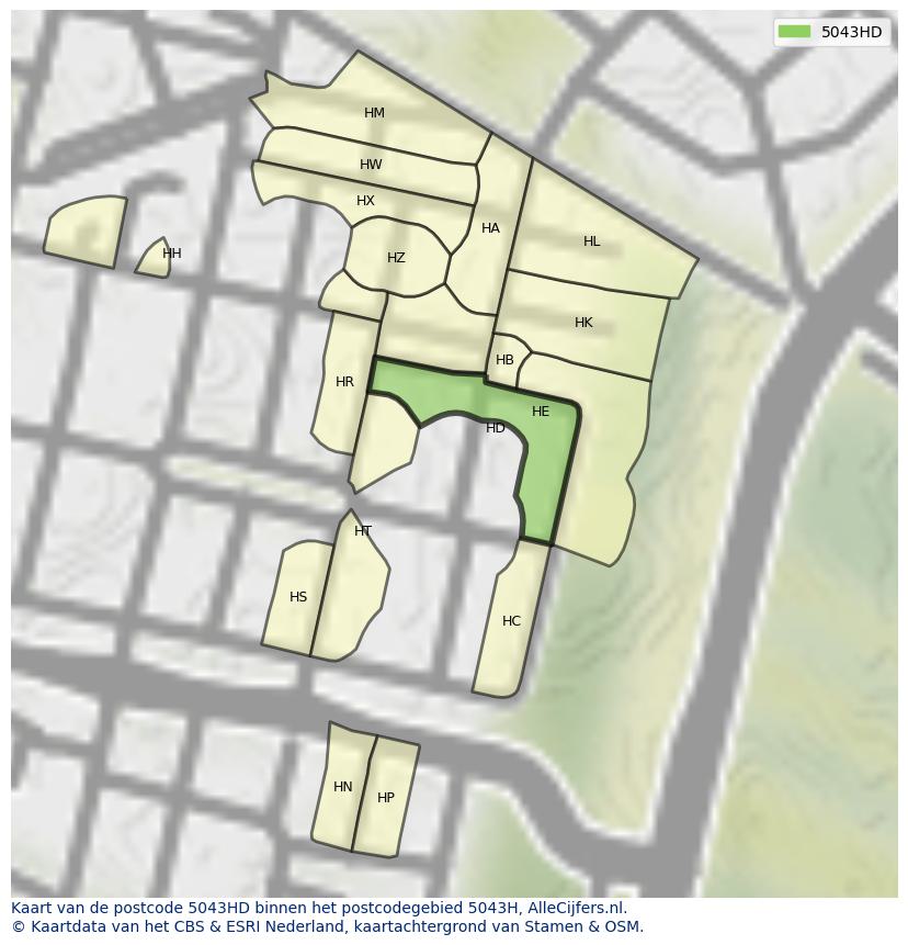 Afbeelding van het postcodegebied 5043 HD op de kaart.