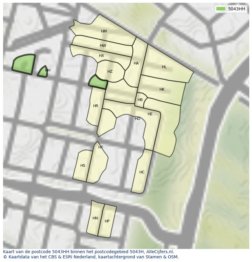Afbeelding van het postcodegebied 5043 HH op de kaart.