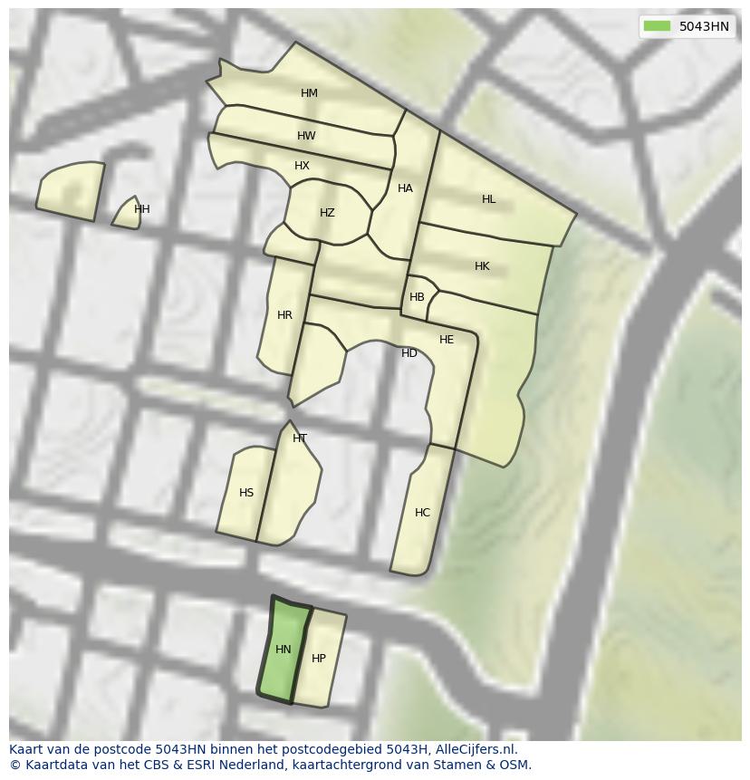 Afbeelding van het postcodegebied 5043 HN op de kaart.