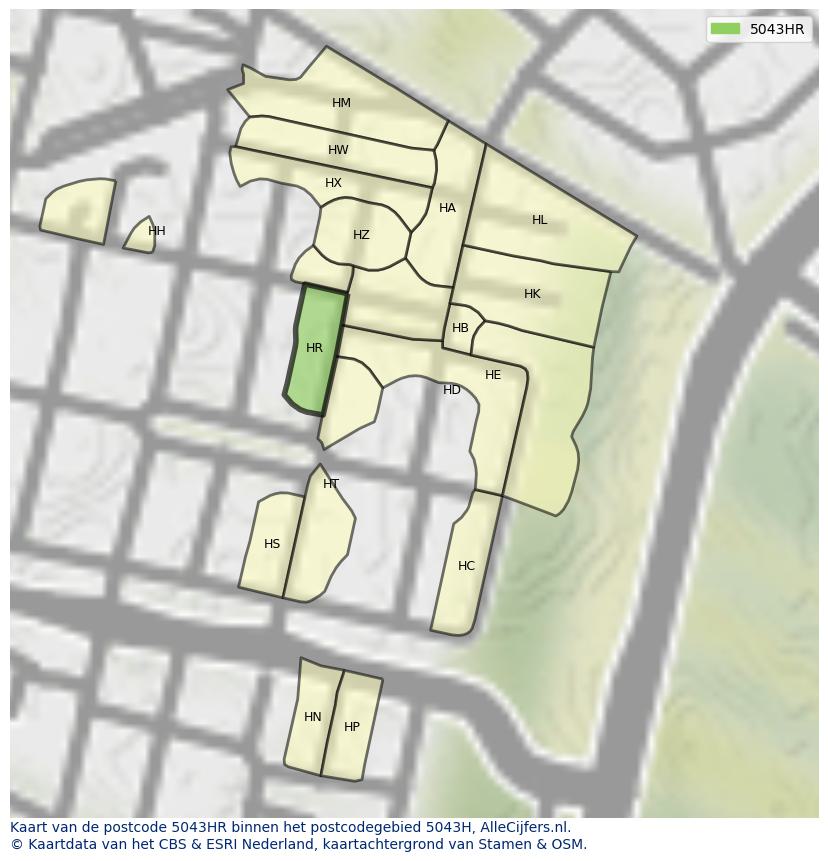 Afbeelding van het postcodegebied 5043 HR op de kaart.