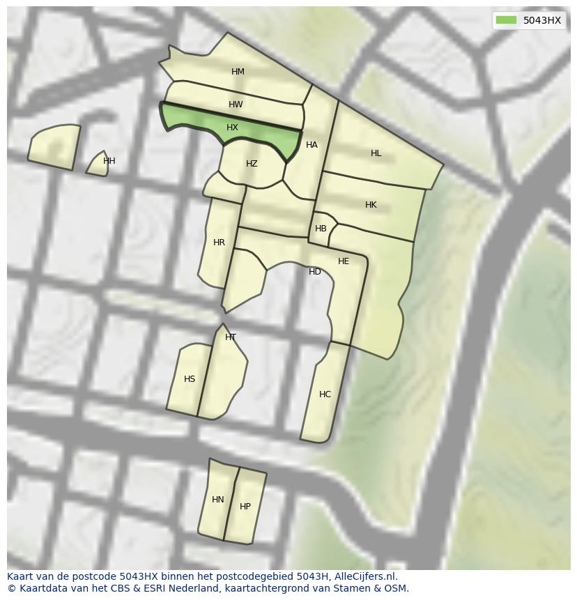 Afbeelding van het postcodegebied 5043 HX op de kaart.