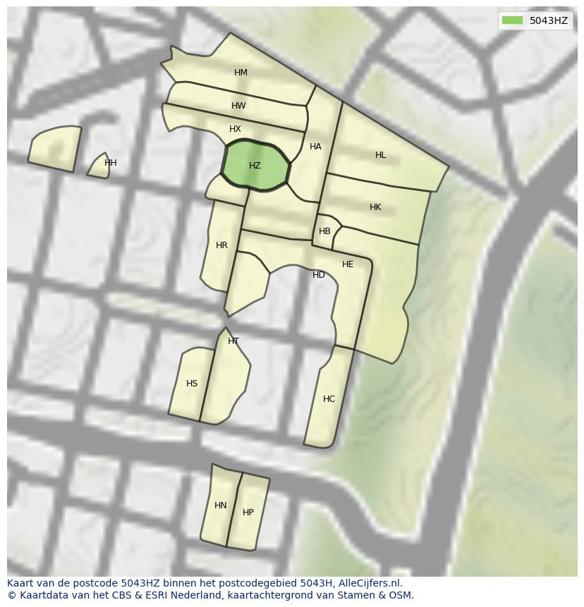 Afbeelding van het postcodegebied 5043 HZ op de kaart.