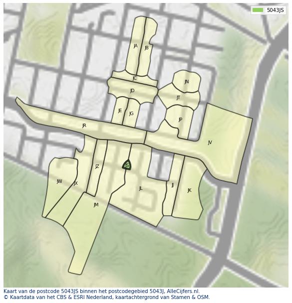 Afbeelding van het postcodegebied 5043 JS op de kaart.