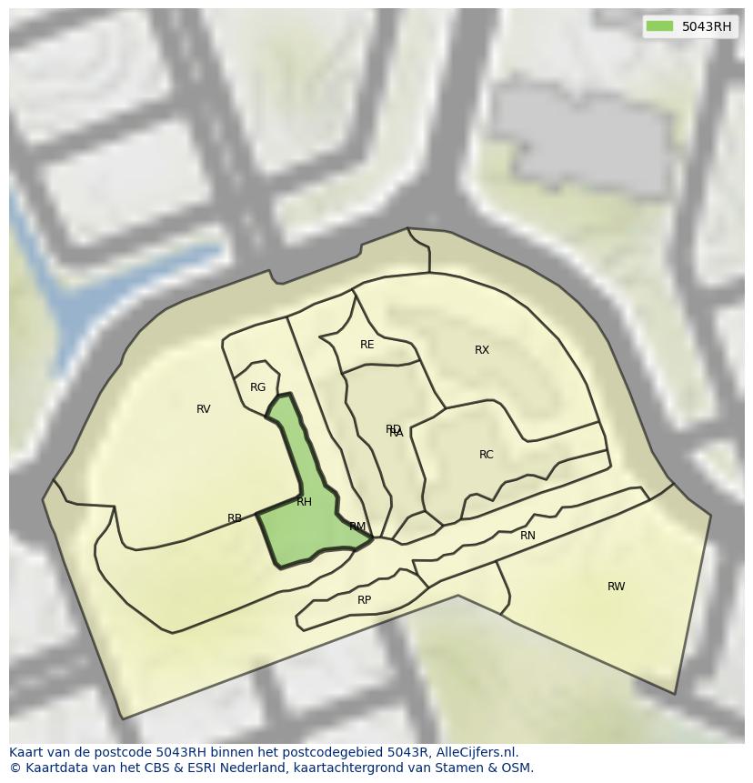 Afbeelding van het postcodegebied 5043 RH op de kaart.