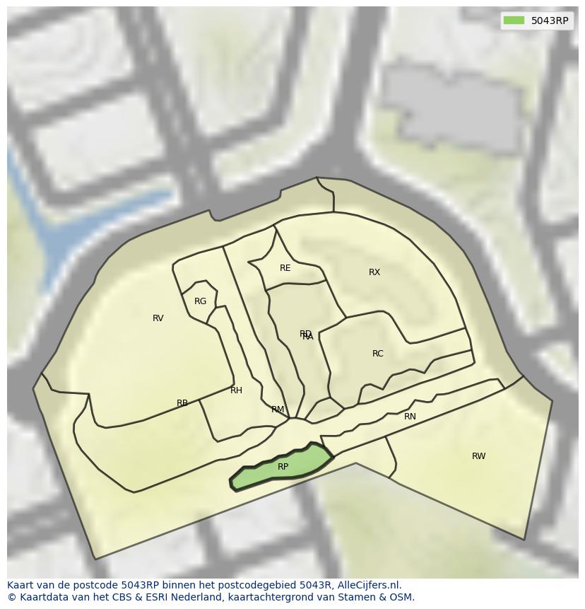 Afbeelding van het postcodegebied 5043 RP op de kaart.