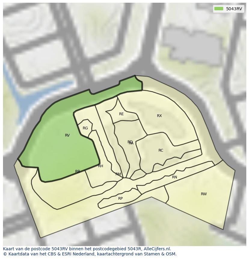 Afbeelding van het postcodegebied 5043 RV op de kaart.