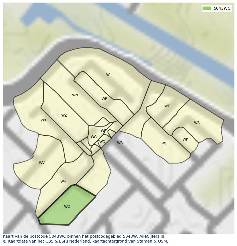 Afbeelding van het postcodegebied 5043 WC op de kaart.