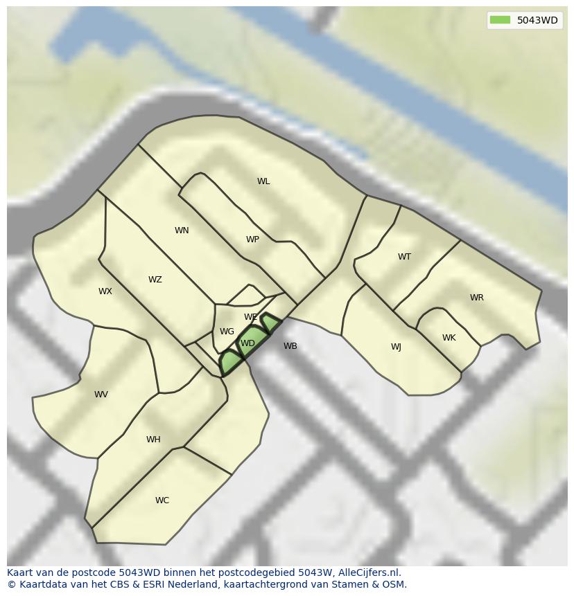 Afbeelding van het postcodegebied 5043 WD op de kaart.