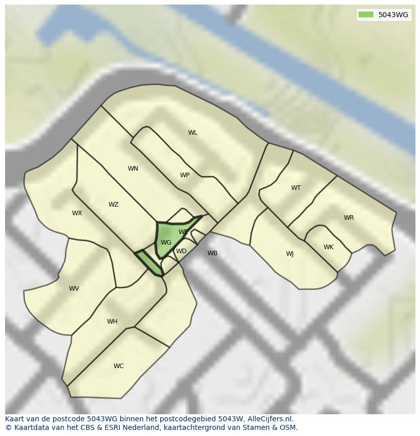 Afbeelding van het postcodegebied 5043 WG op de kaart.
