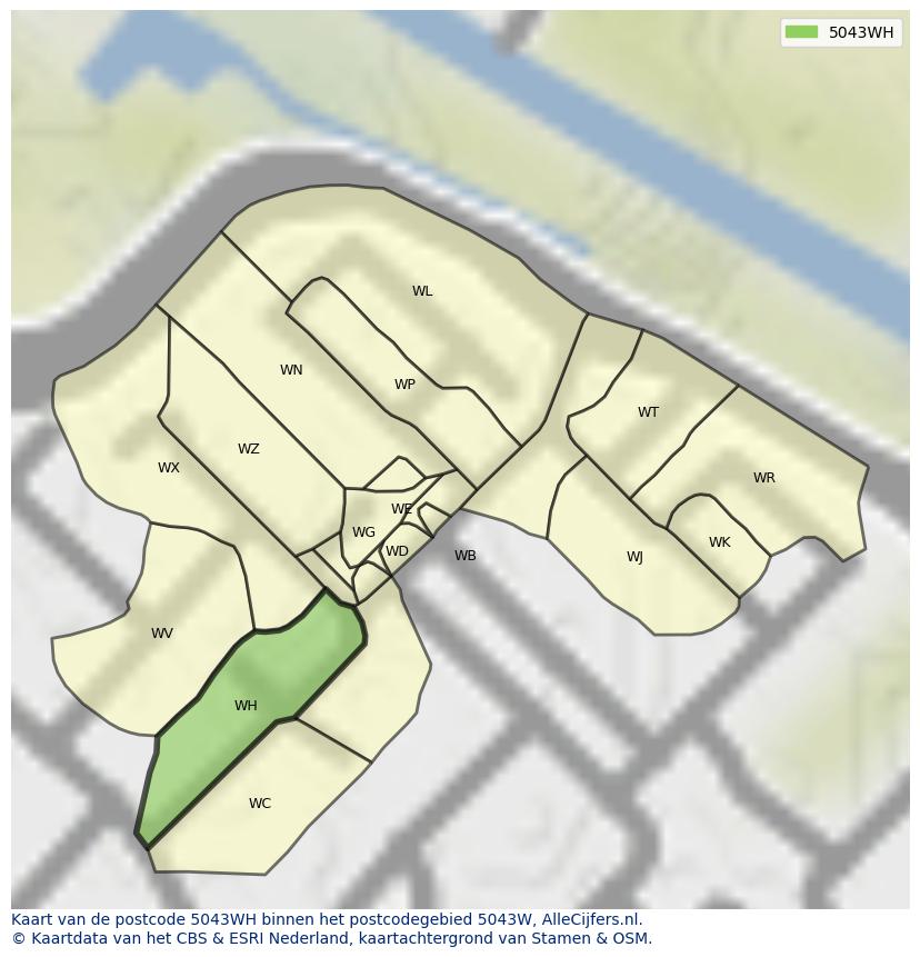 Afbeelding van het postcodegebied 5043 WH op de kaart.