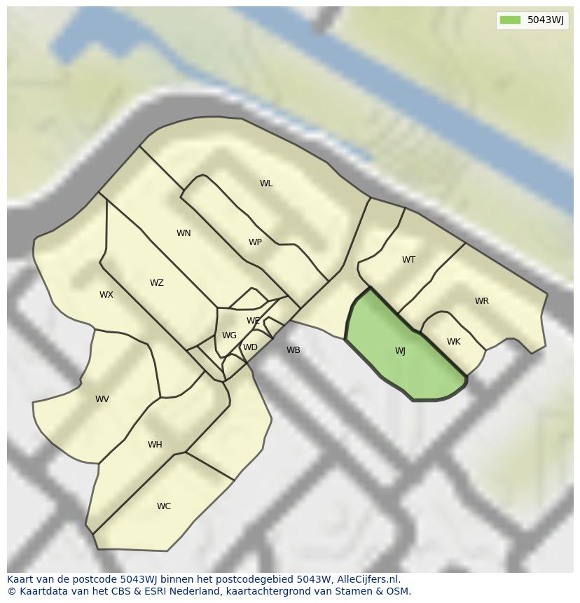 Afbeelding van het postcodegebied 5043 WJ op de kaart.
