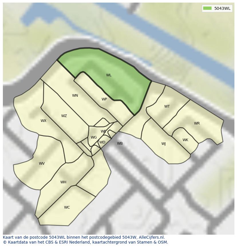 Afbeelding van het postcodegebied 5043 WL op de kaart.