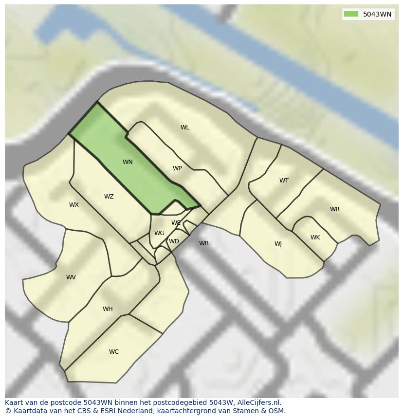 Afbeelding van het postcodegebied 5043 WN op de kaart.