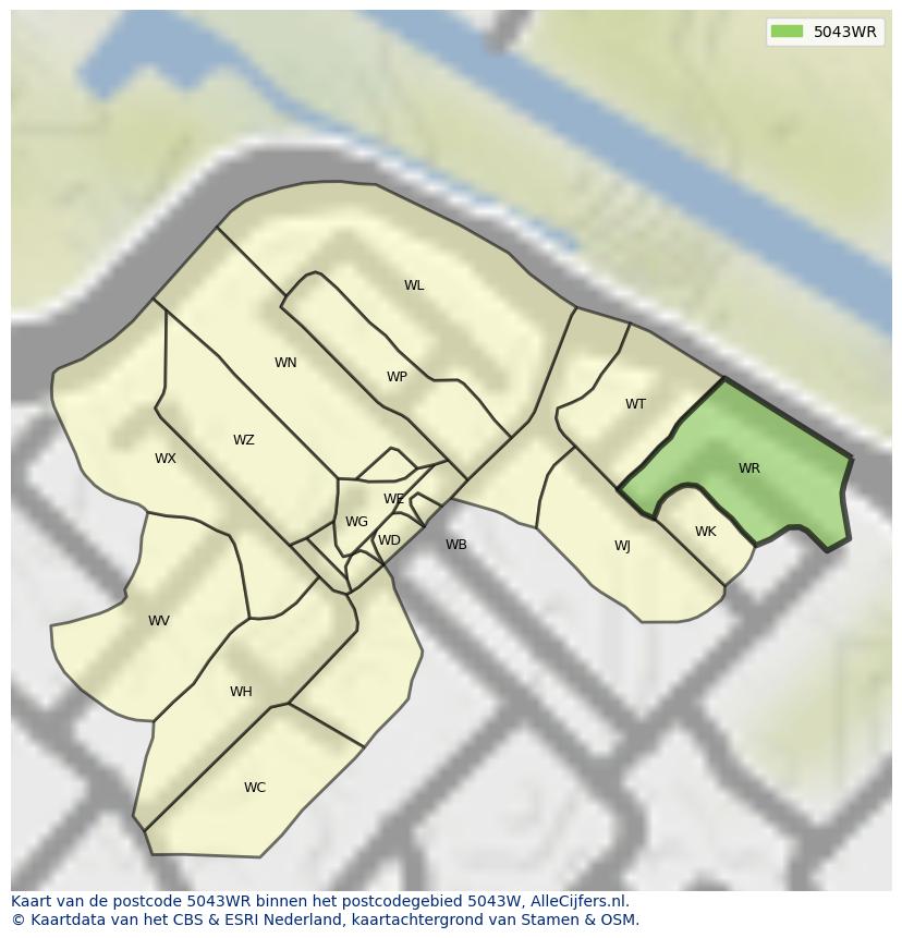 Afbeelding van het postcodegebied 5043 WR op de kaart.