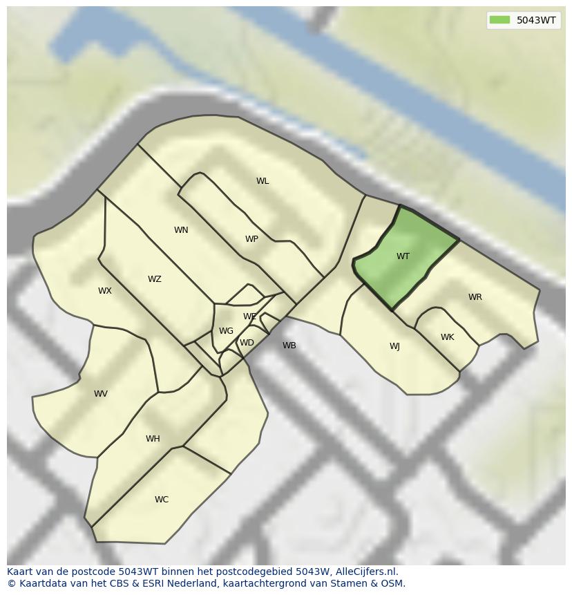 Afbeelding van het postcodegebied 5043 WT op de kaart.