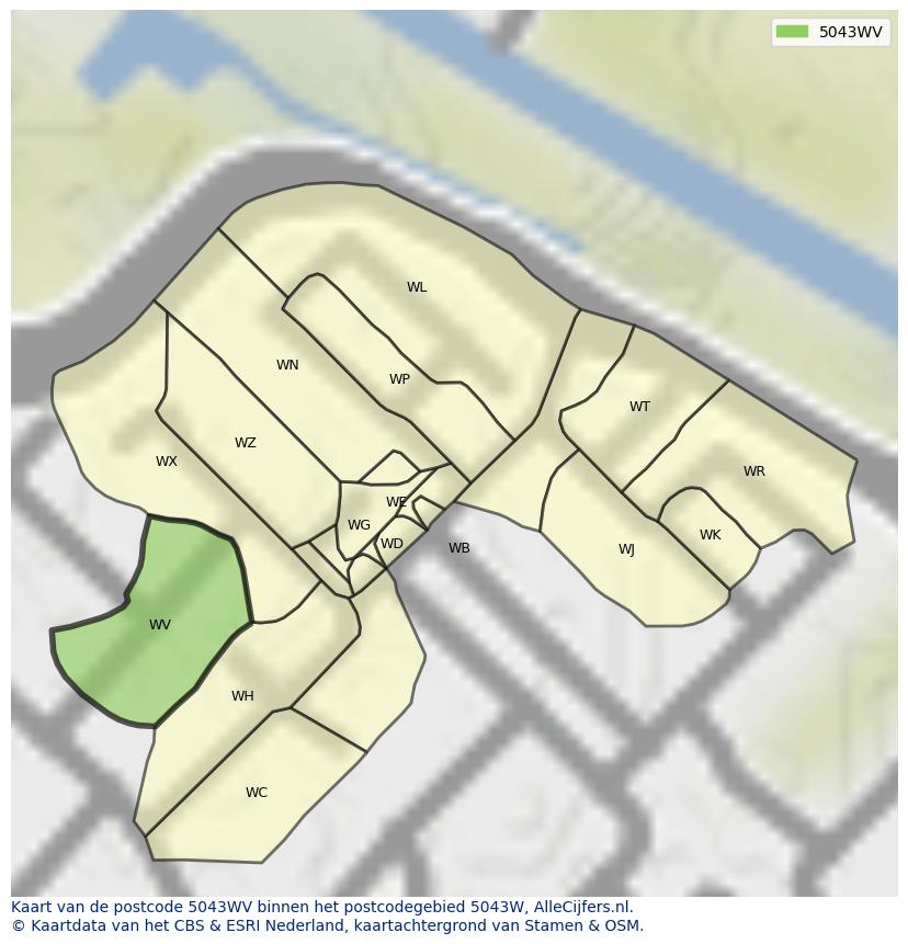 Afbeelding van het postcodegebied 5043 WV op de kaart.