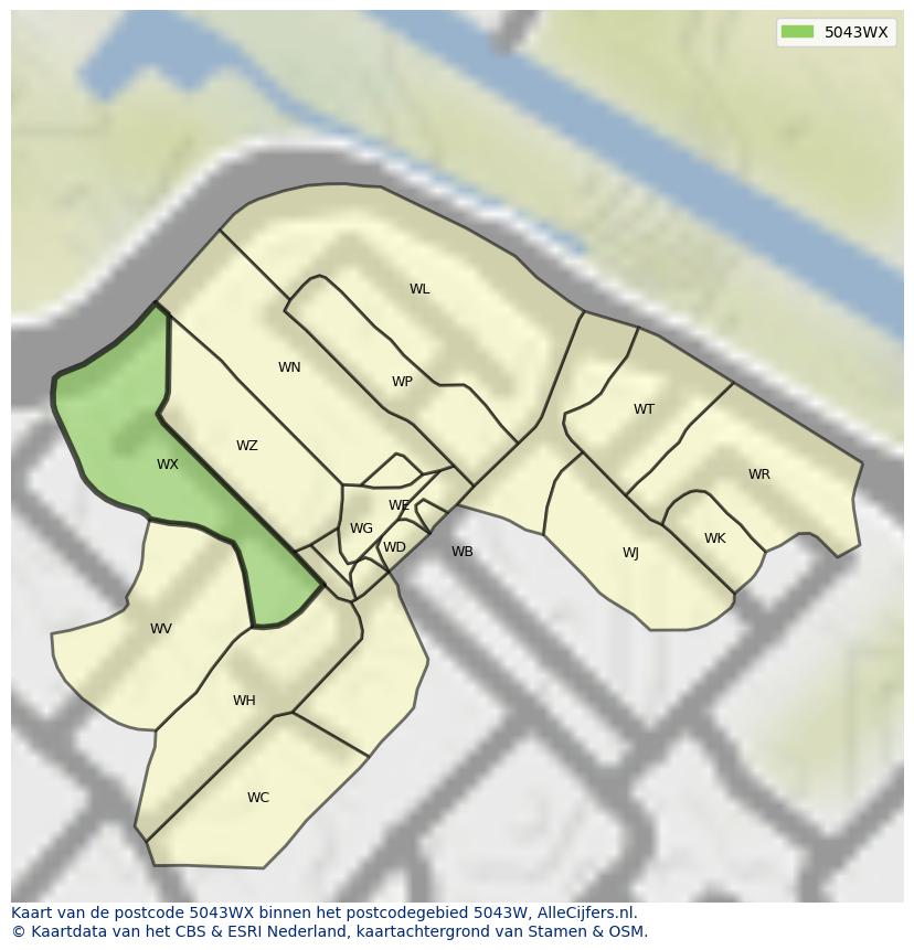 Afbeelding van het postcodegebied 5043 WX op de kaart.