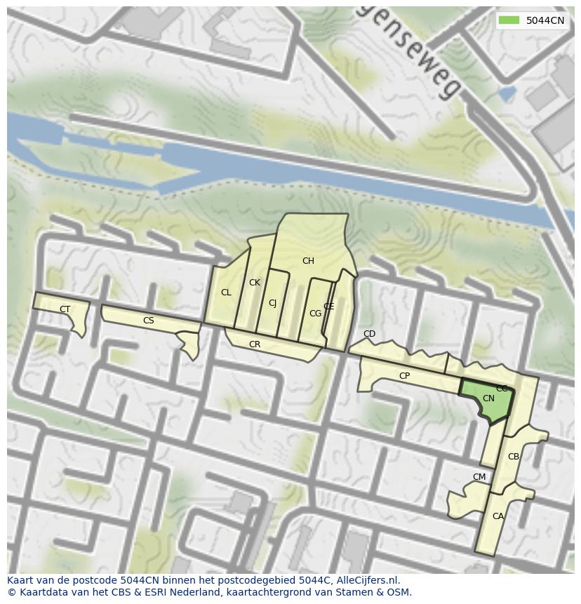 Afbeelding van het postcodegebied 5044 CN op de kaart.