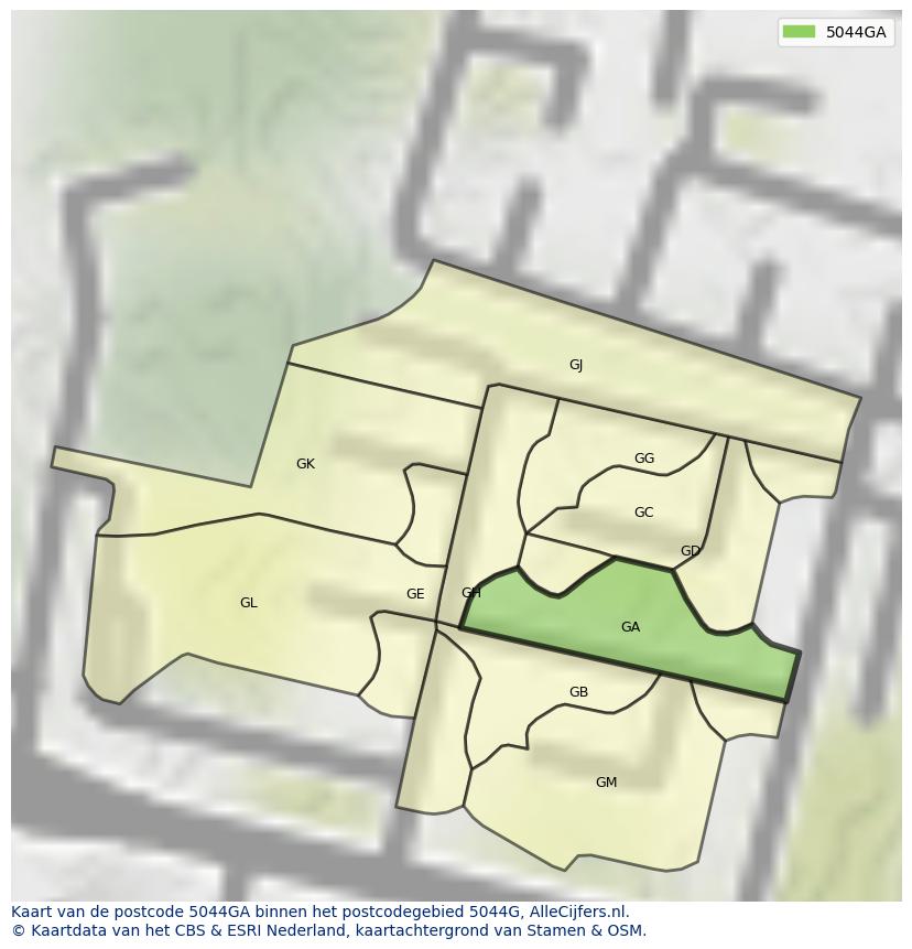 Afbeelding van het postcodegebied 5044 GA op de kaart.