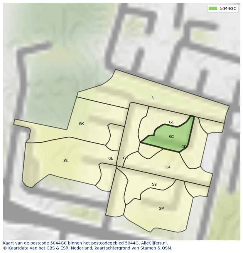 Afbeelding van het postcodegebied 5044 GC op de kaart.