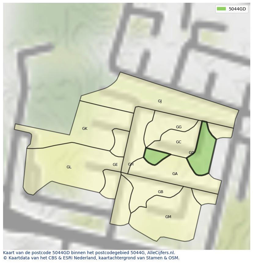 Afbeelding van het postcodegebied 5044 GD op de kaart.