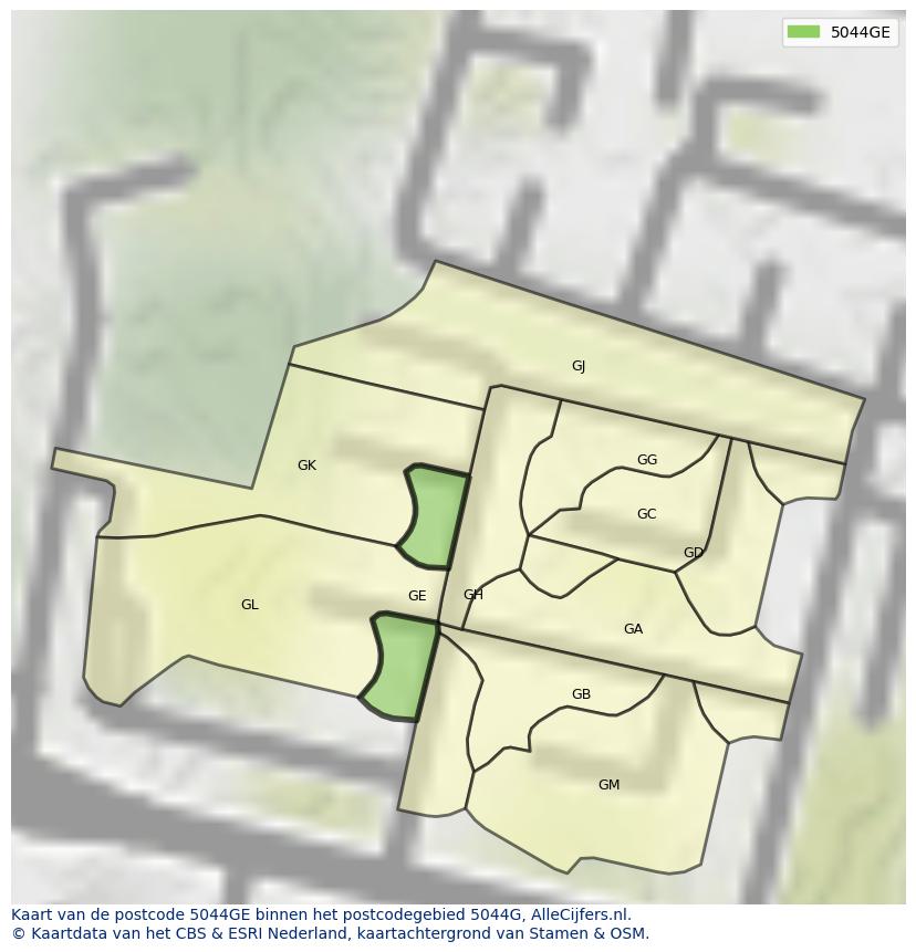 Afbeelding van het postcodegebied 5044 GE op de kaart.