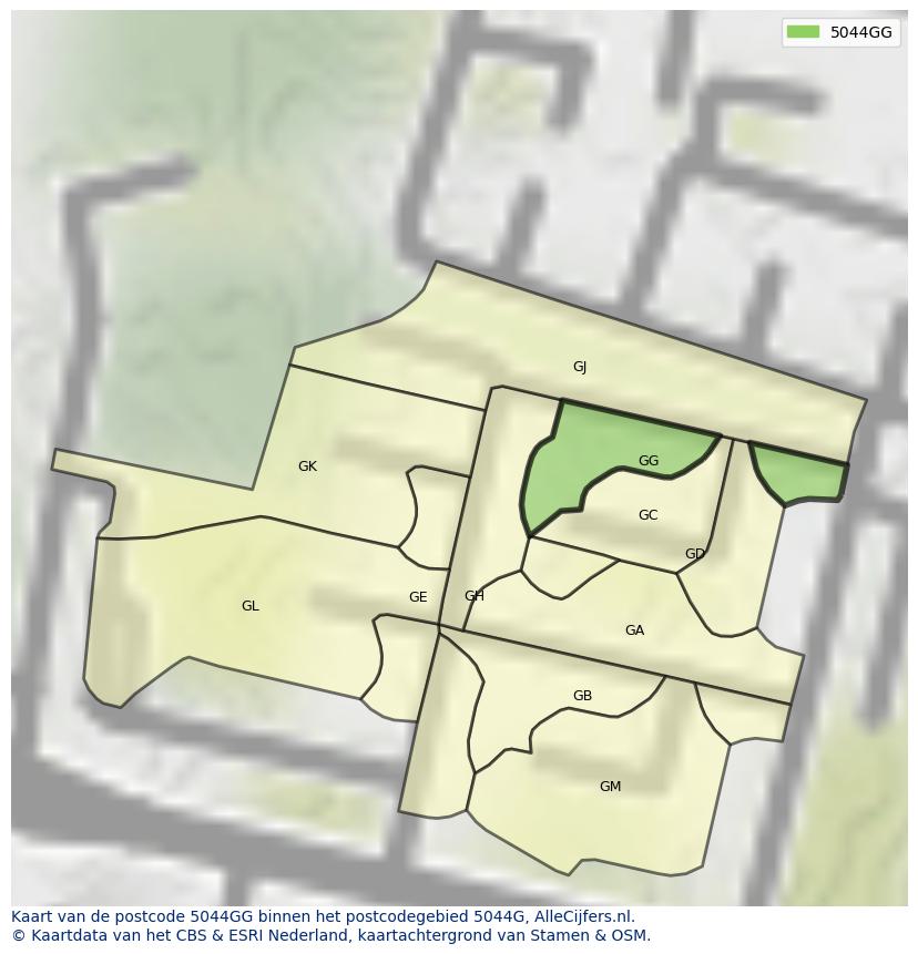Afbeelding van het postcodegebied 5044 GG op de kaart.
