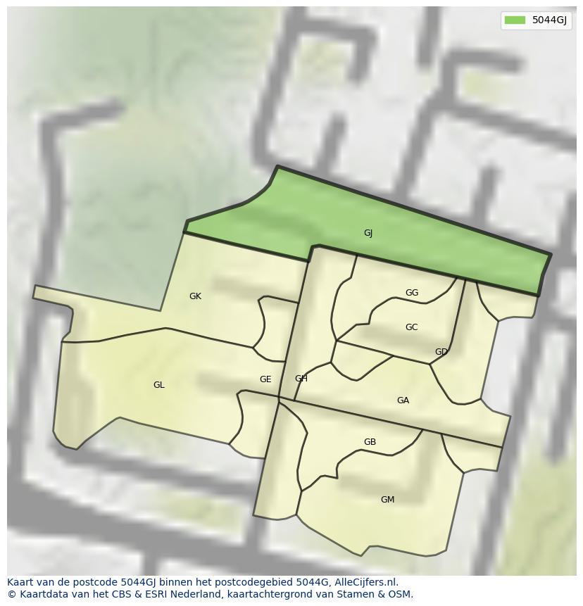 Afbeelding van het postcodegebied 5044 GJ op de kaart.