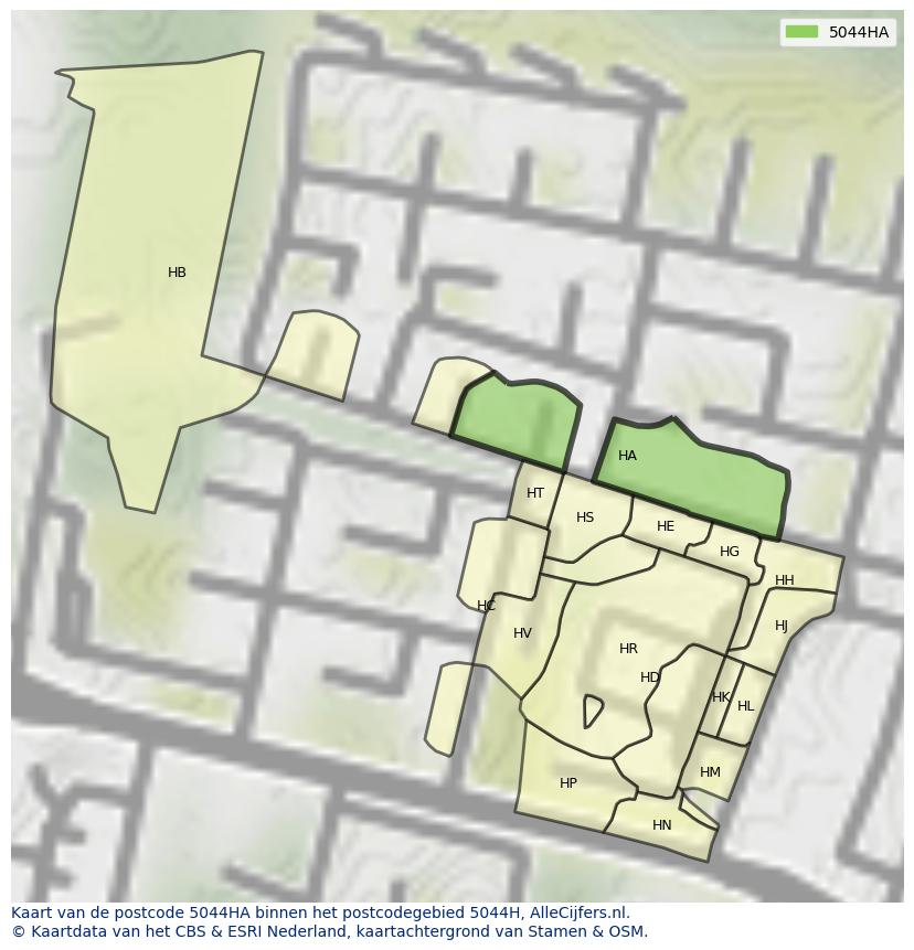 Afbeelding van het postcodegebied 5044 HA op de kaart.