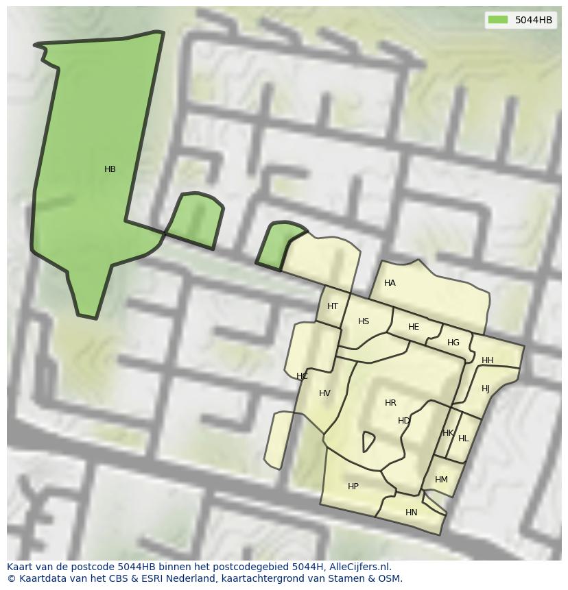 Afbeelding van het postcodegebied 5044 HB op de kaart.