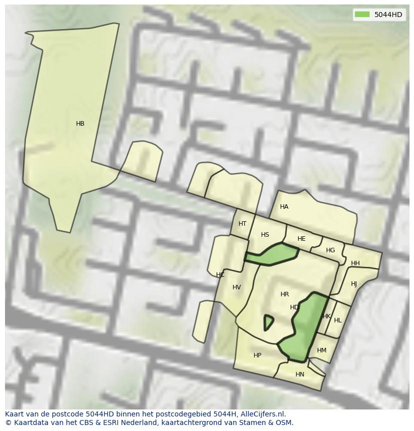 Afbeelding van het postcodegebied 5044 HD op de kaart.
