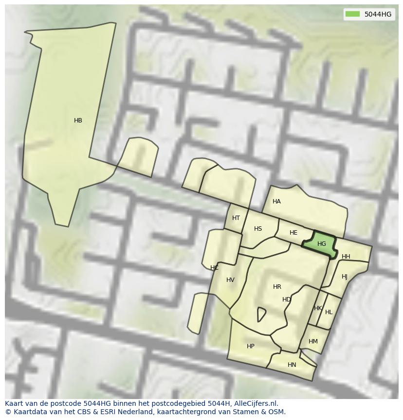 Afbeelding van het postcodegebied 5044 HG op de kaart.