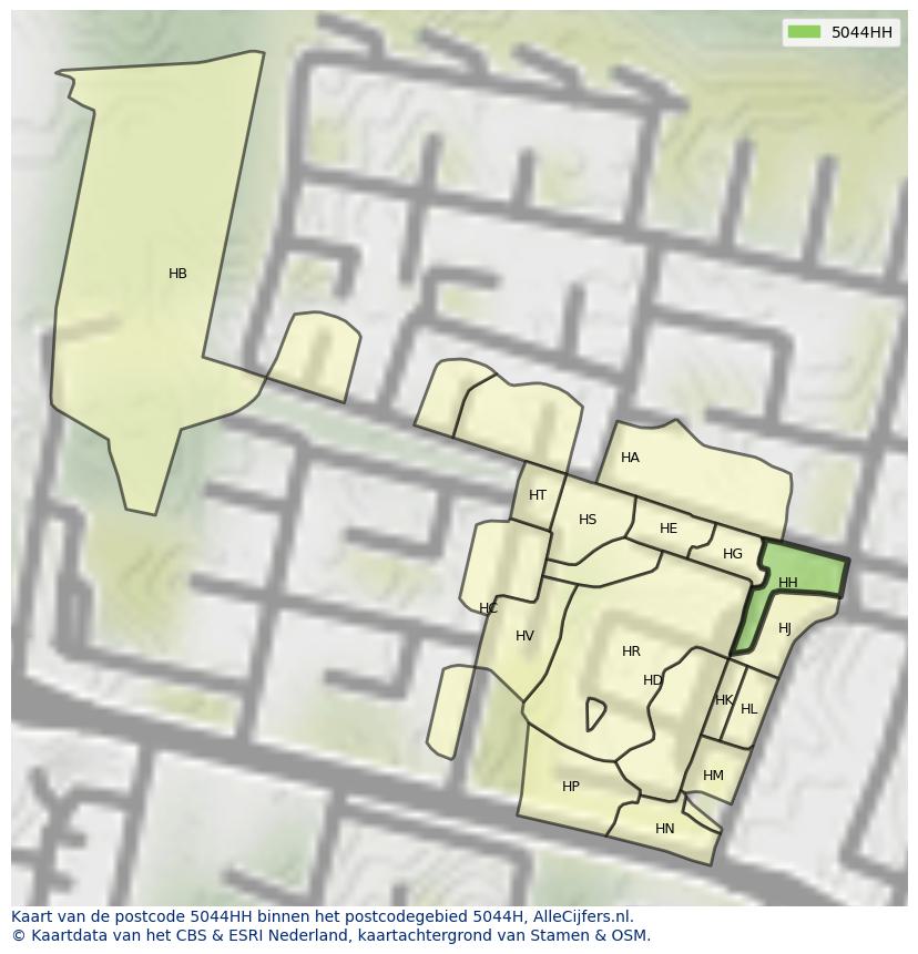 Afbeelding van het postcodegebied 5044 HH op de kaart.