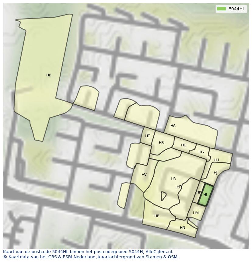 Afbeelding van het postcodegebied 5044 HL op de kaart.