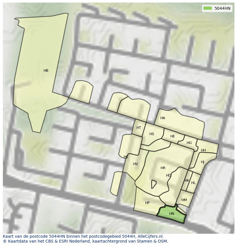 Afbeelding van het postcodegebied 5044 HN op de kaart.