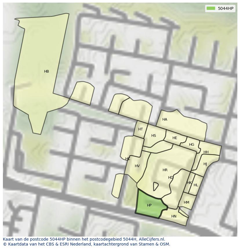 Afbeelding van het postcodegebied 5044 HP op de kaart.