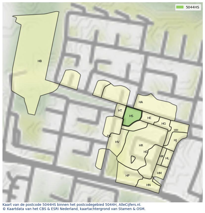 Afbeelding van het postcodegebied 5044 HS op de kaart.