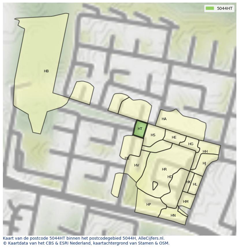 Afbeelding van het postcodegebied 5044 HT op de kaart.