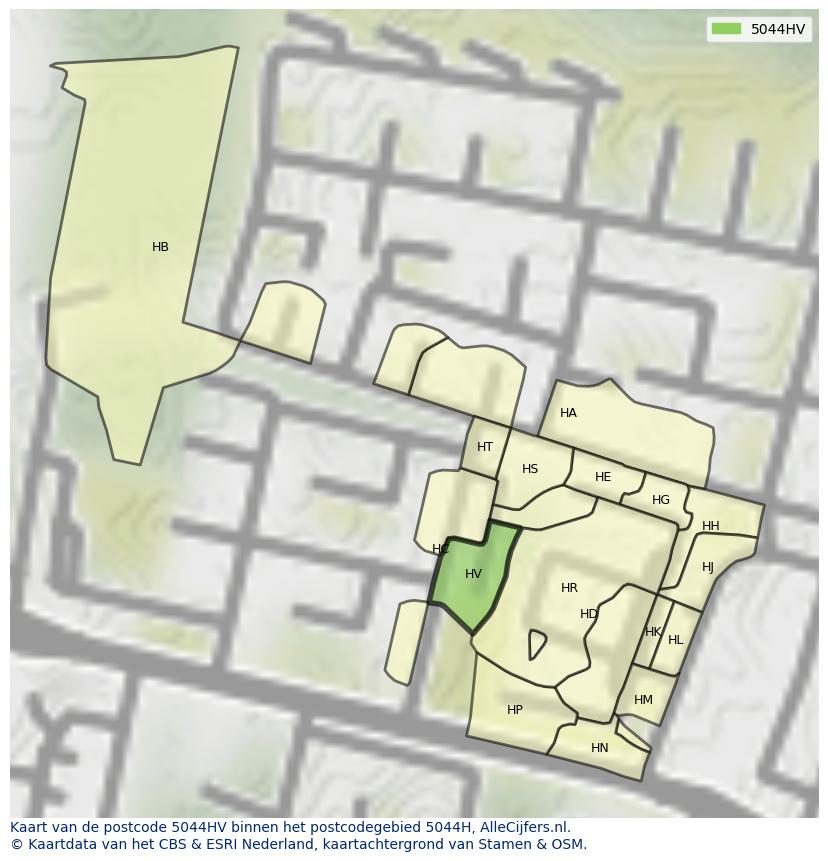 Afbeelding van het postcodegebied 5044 HV op de kaart.