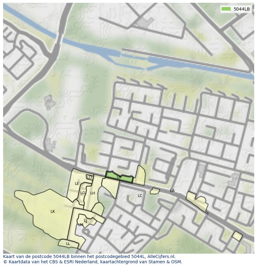Afbeelding van het postcodegebied 5044 LB op de kaart.