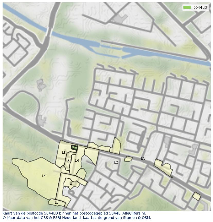 Afbeelding van het postcodegebied 5044 LD op de kaart.