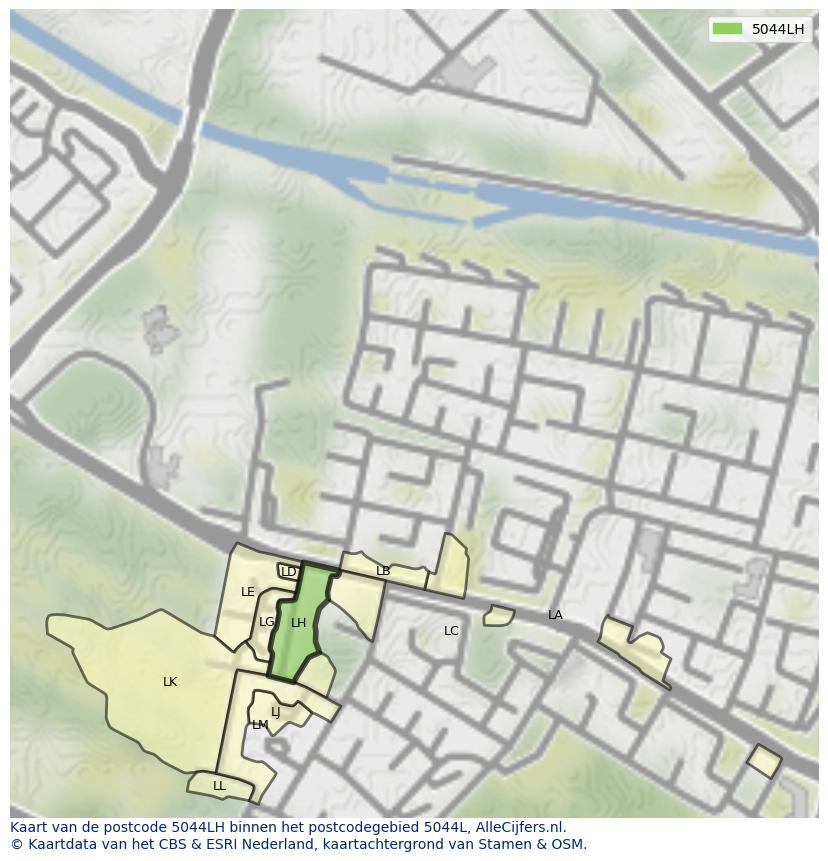 Afbeelding van het postcodegebied 5044 LH op de kaart.