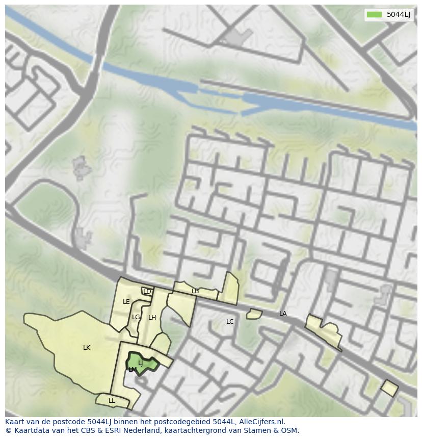 Afbeelding van het postcodegebied 5044 LJ op de kaart.