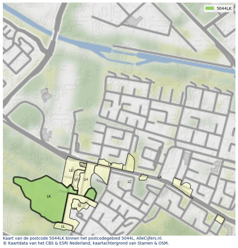 Afbeelding van het postcodegebied 5044 LK op de kaart.
