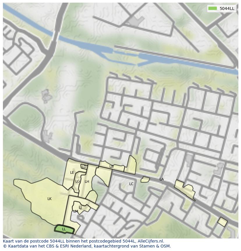 Afbeelding van het postcodegebied 5044 LL op de kaart.