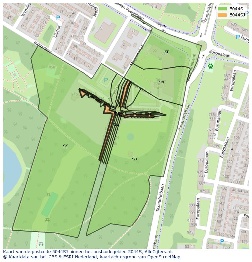 Afbeelding van het postcodegebied 5044 SJ op de kaart.