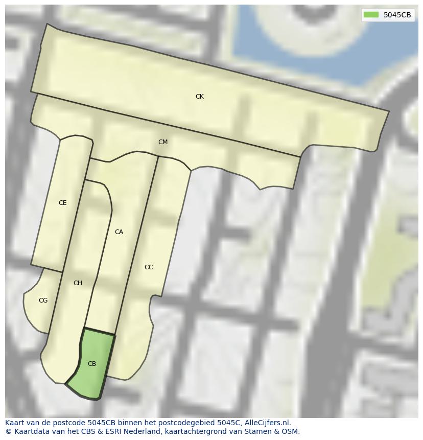 Afbeelding van het postcodegebied 5045 CB op de kaart.