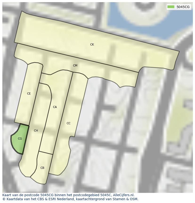 Afbeelding van het postcodegebied 5045 CG op de kaart.