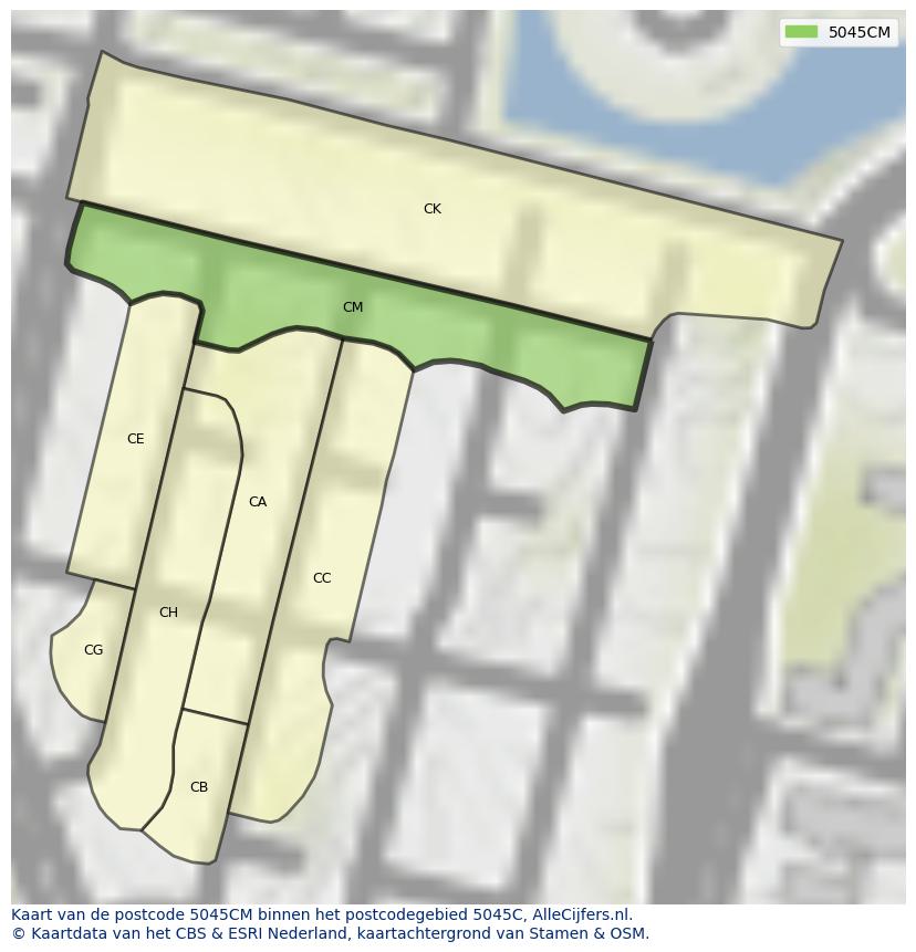 Afbeelding van het postcodegebied 5045 CM op de kaart.